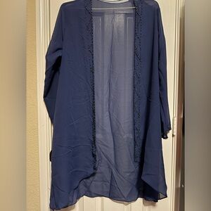 Elegant Navy Sheer Kimono with Beaded Detail
